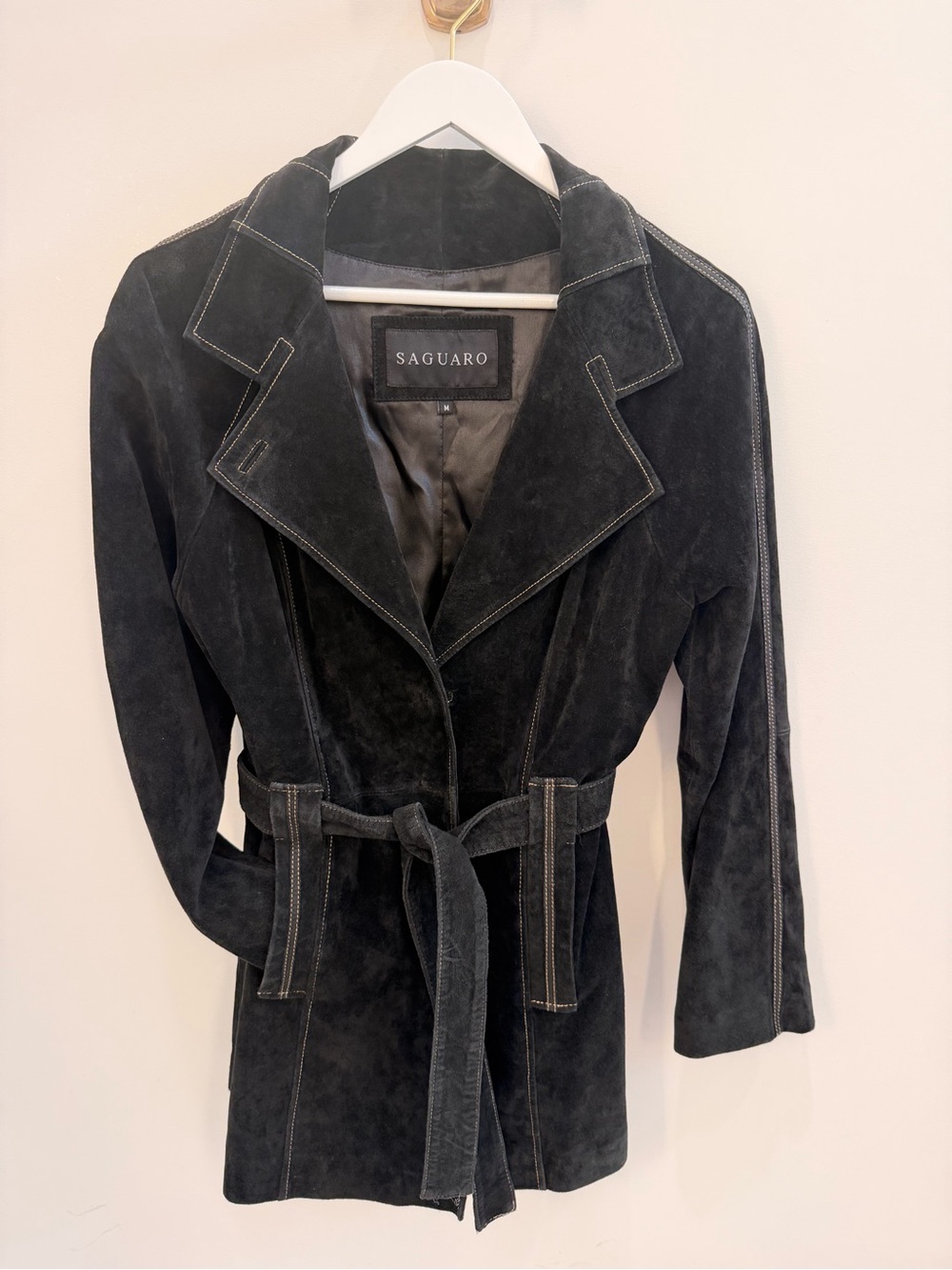 Saguaro Black Suede Belted Trench Coat